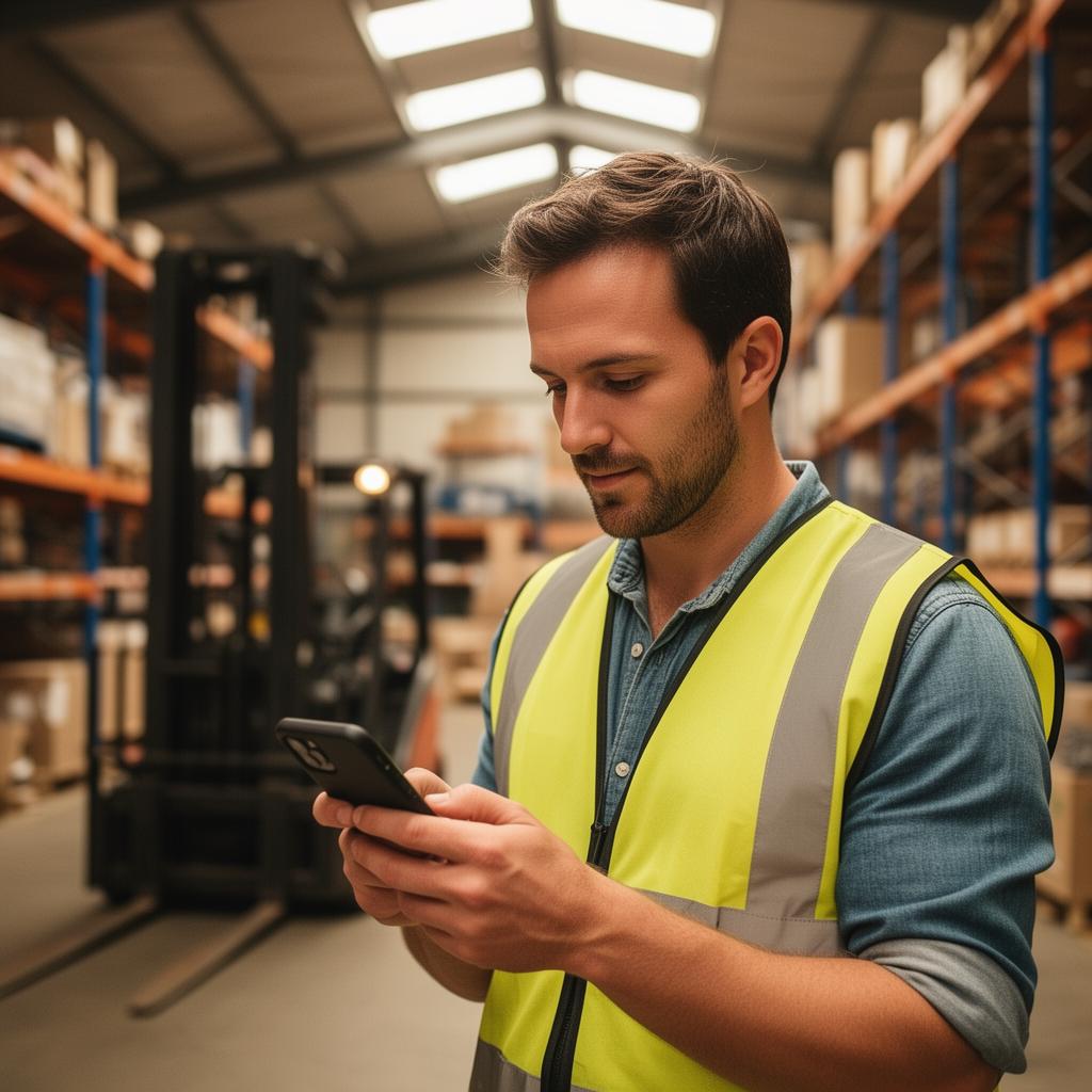 Portrait of Daniel, a warehouse supervisor in Brisbane checking a repayment reminder on his phone