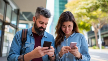2 people looking at their mobile phones, aged between 2545, for the australian market-1-1