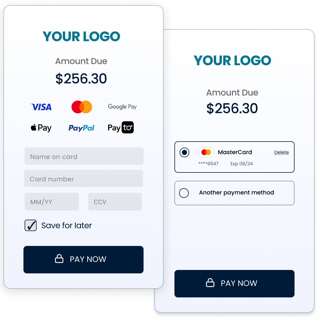 Illustration of payment screens with save function